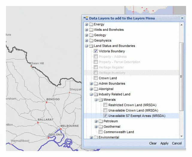 Screenshot of Geovic showing the 'Unavailable S7 exempt areas' checkbox ticked.