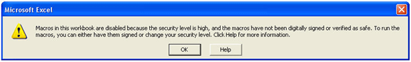 Screenshot of the macro security message.