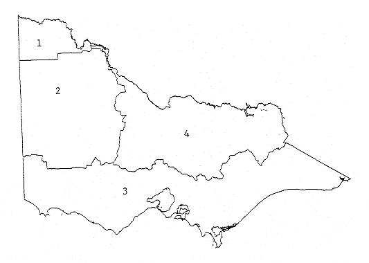 Map of Victoria showing areas managed by the regional water authorities.