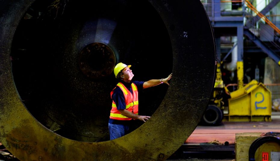 Mining worker inside factory