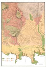 Map of the Gippsland Mining District showing geological features, rock bed types and coastline