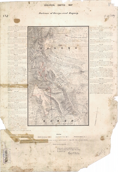 A geological sketch of the area around Dargo and Bogong showing mountains, waterways and other geological features