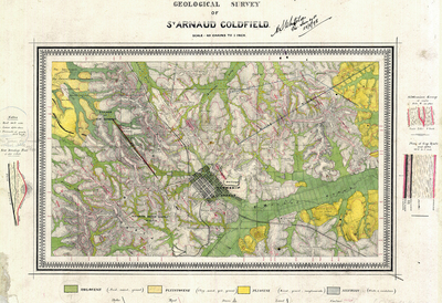 A map of St Arnaud township and the land surrounding showing mountain ranges, waterways and other geological features