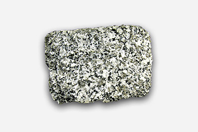 Granodiorite from Harcourt, Victoria (Scale: 10 cm) A fragment of an industrial mineral rock.