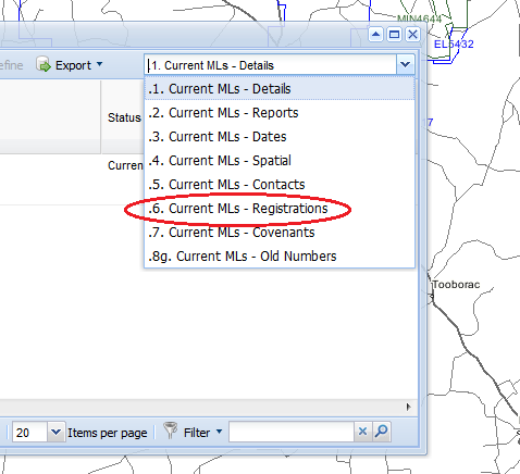 Screenshot of GeoVic showing the dropdown menu from the tabular view