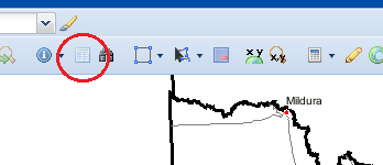 Screenshot of GeoVic highlighting the Tabular View icon