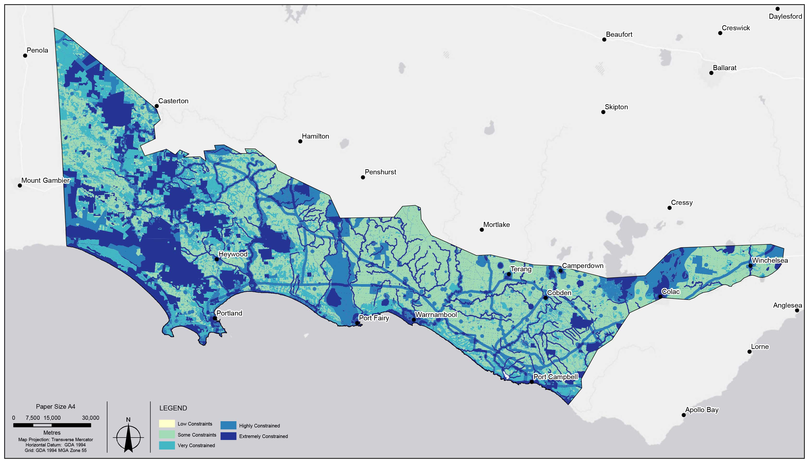 Figure 1: Otway Basin - land use planning model Visualisation of land uses and landscape sensitivities across south west Victoria