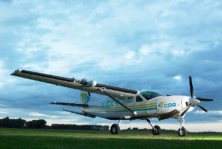 One of the planes that conducted the survey. A small, light plane used for the survey.